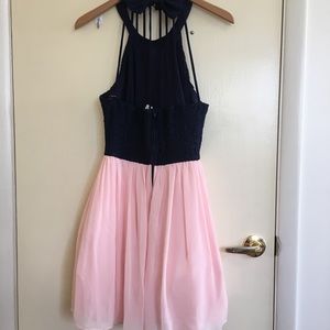 Navy and Pink Halter Dress